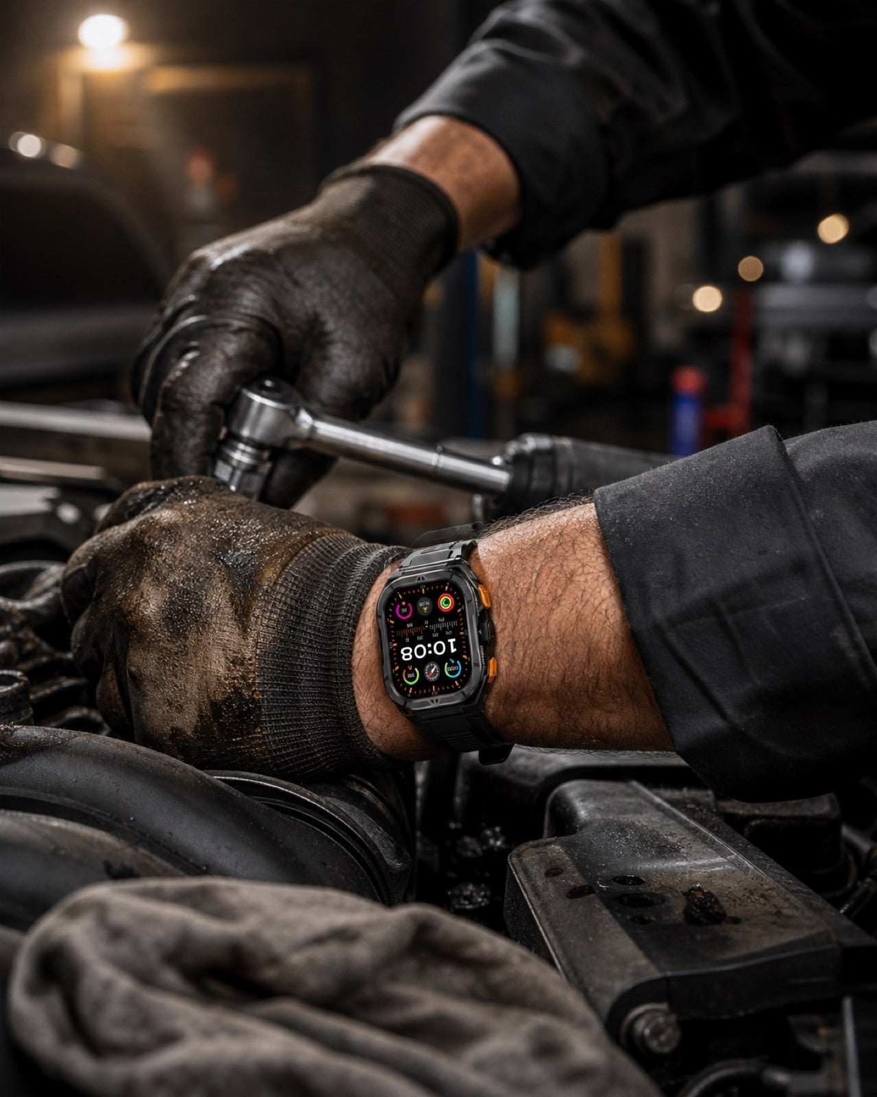 AlpineX smartwatch worn during a demanding work shift
